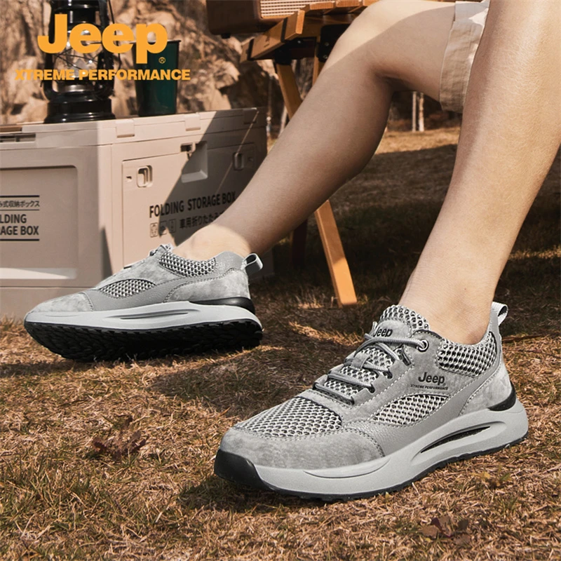 JEEP/吉普秋季男士户外运动百搭舒适潮流潮鞋轻便耐磨飞织登山鞋