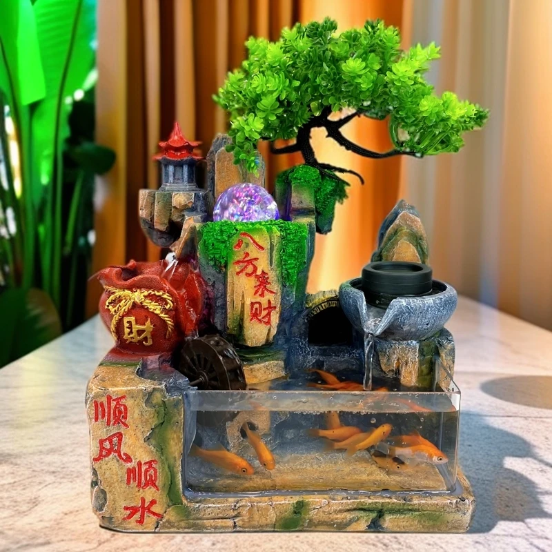 假山流水鱼缸喷泉摆件自动循环水造景收银台开业家居手工礼品