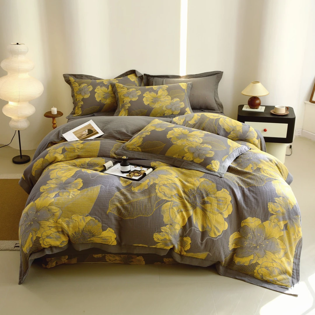 【精神妞专属】纯棉双层纱亲肤透气四季可用四件套