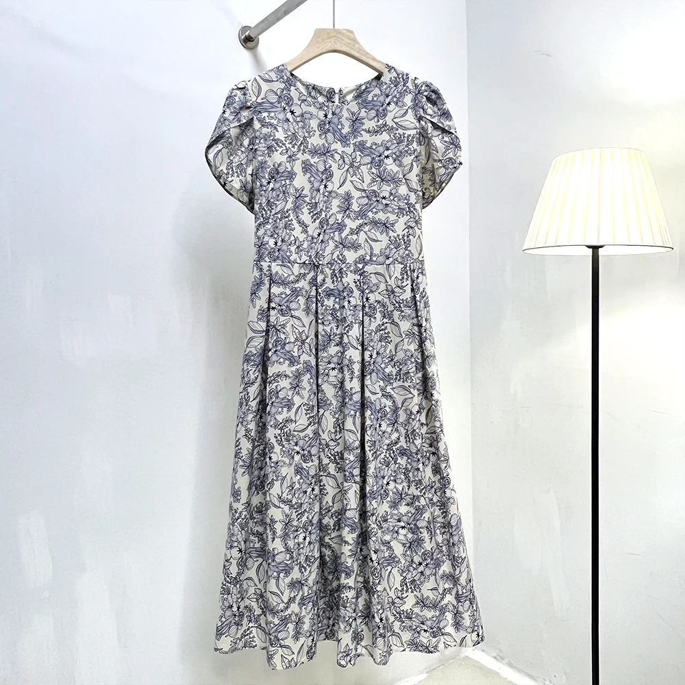 11里半如懿【荷花】荷花袖印花连衣裙 果蔬图案夏季气质女装