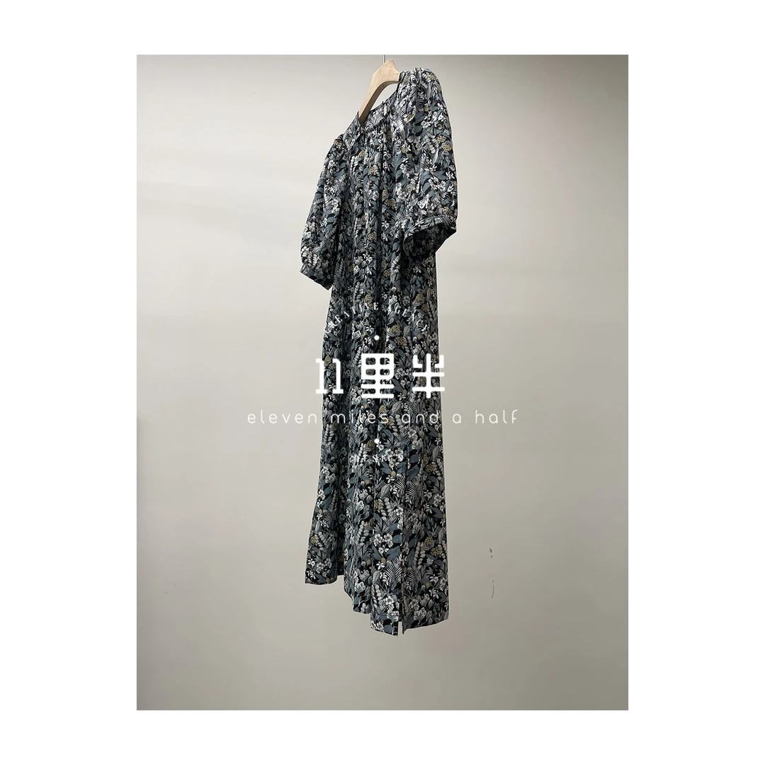 11里半如懿【夏至】碎花遮肉纯棉夏季舒适休闲短袖连衣裙24181026