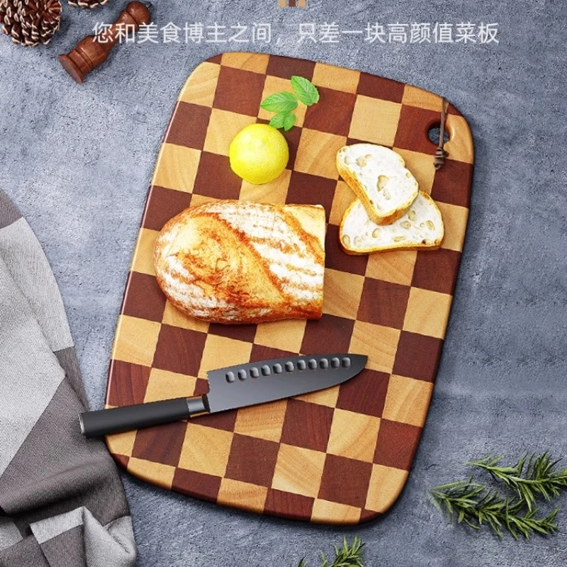 相思木棋盘格菜板创意防霉厨房家用双面砧板水果案板复古切菜板