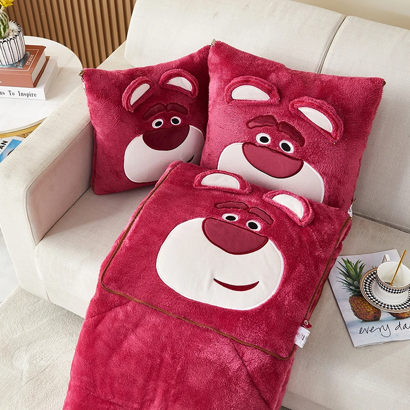 冬季抱枕被二合一车载空调被加厚水晶绒牛奶珊瑚绒可折叠红草莓熊