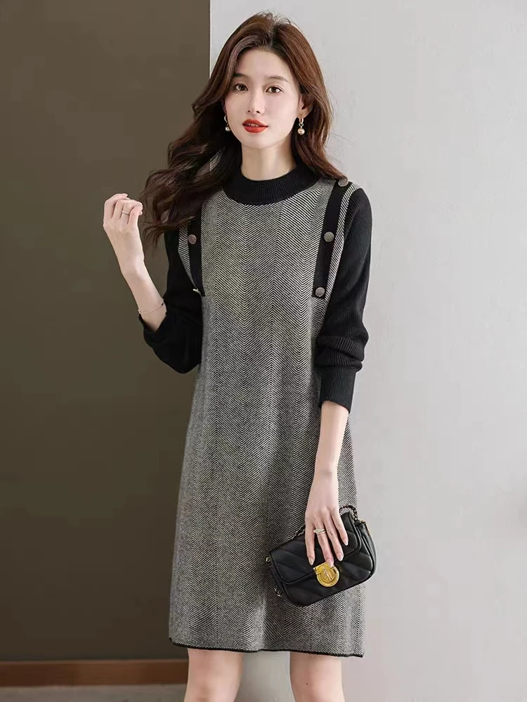 9536针织显瘦气质洋气时尚宽松中长款秋冬打底单穿大码连衣裙