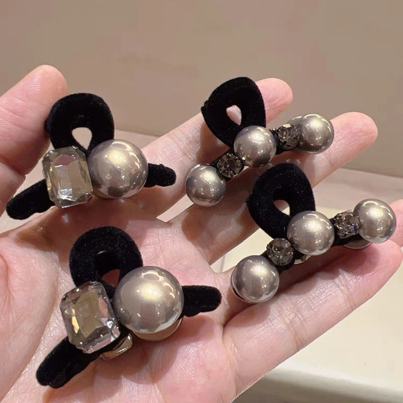 新款高级感丝绒前额边夹黑色韩版珠珠转转刘海小抓夹时尚公主