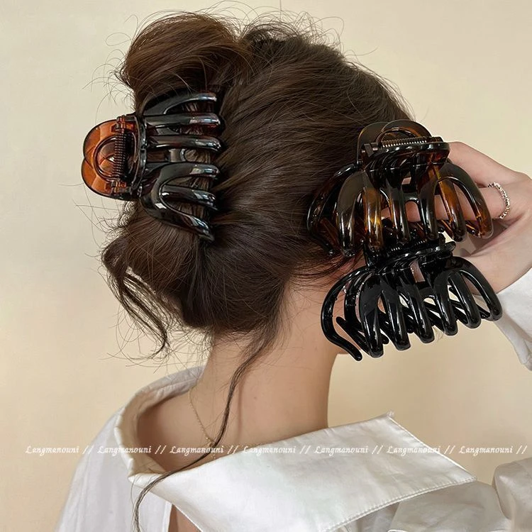 琥珀色大号抓夹2024新款发量多盘发鲨鱼夹后脑勺发夹高颜值发饰女