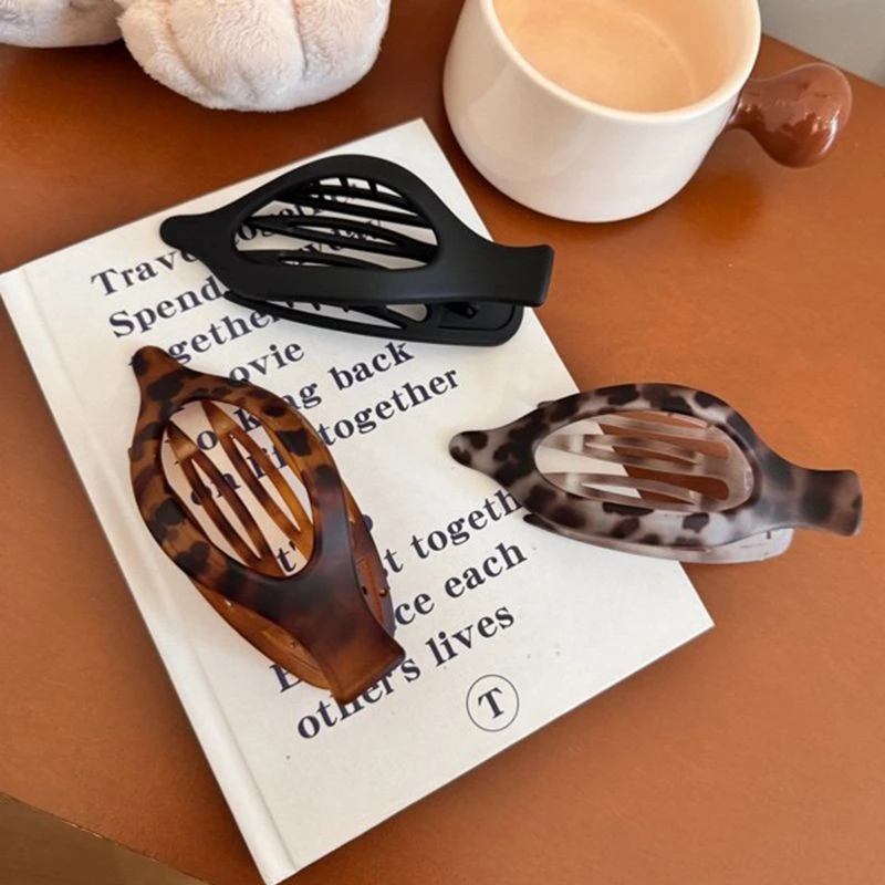 慵懒小豹子!磨砂面慵懒风简约椭圆形盘发马尾鸭嘴夹横夹新款发夹