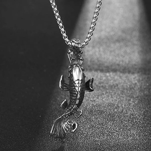 钛钢项链 男国潮招财锦鲤鲤鱼吊坠鱼跃龙门复古个性装饰品不掉色