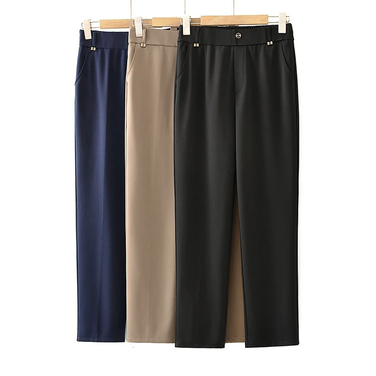 妈妈新款休闲裤中年女士西裤秋季松紧腰弹力裤中老年女裤显瘦裤子