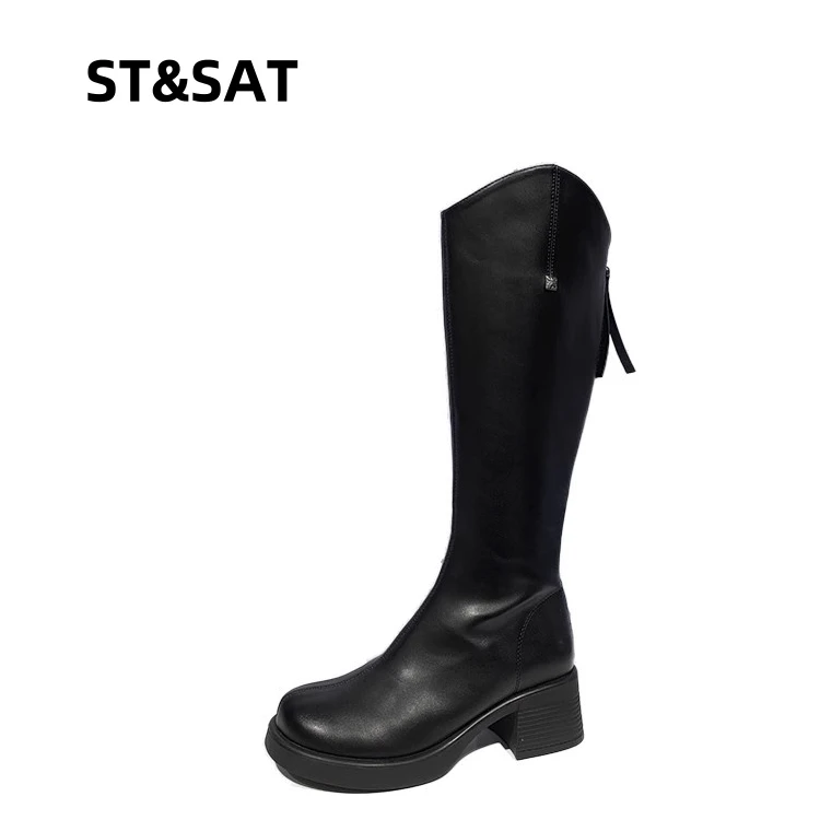索菲娅女鞋2024冬季新款骑士靴后拉链高跟女高筒靴SF44117251