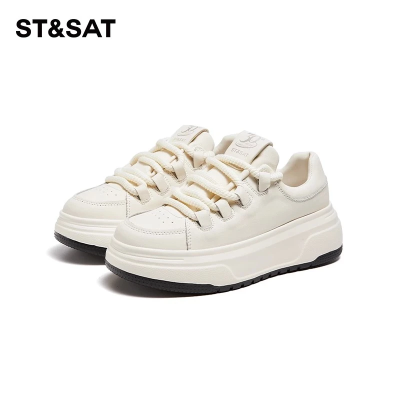 星期六厚底小白鞋女2024年新款秋季真皮增高休闲板鞋女百搭白鞋