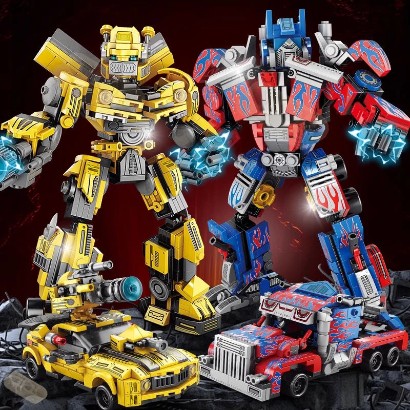 变形战士金刚擎天机甲工程车拼装颗粒积木男孩女孩
