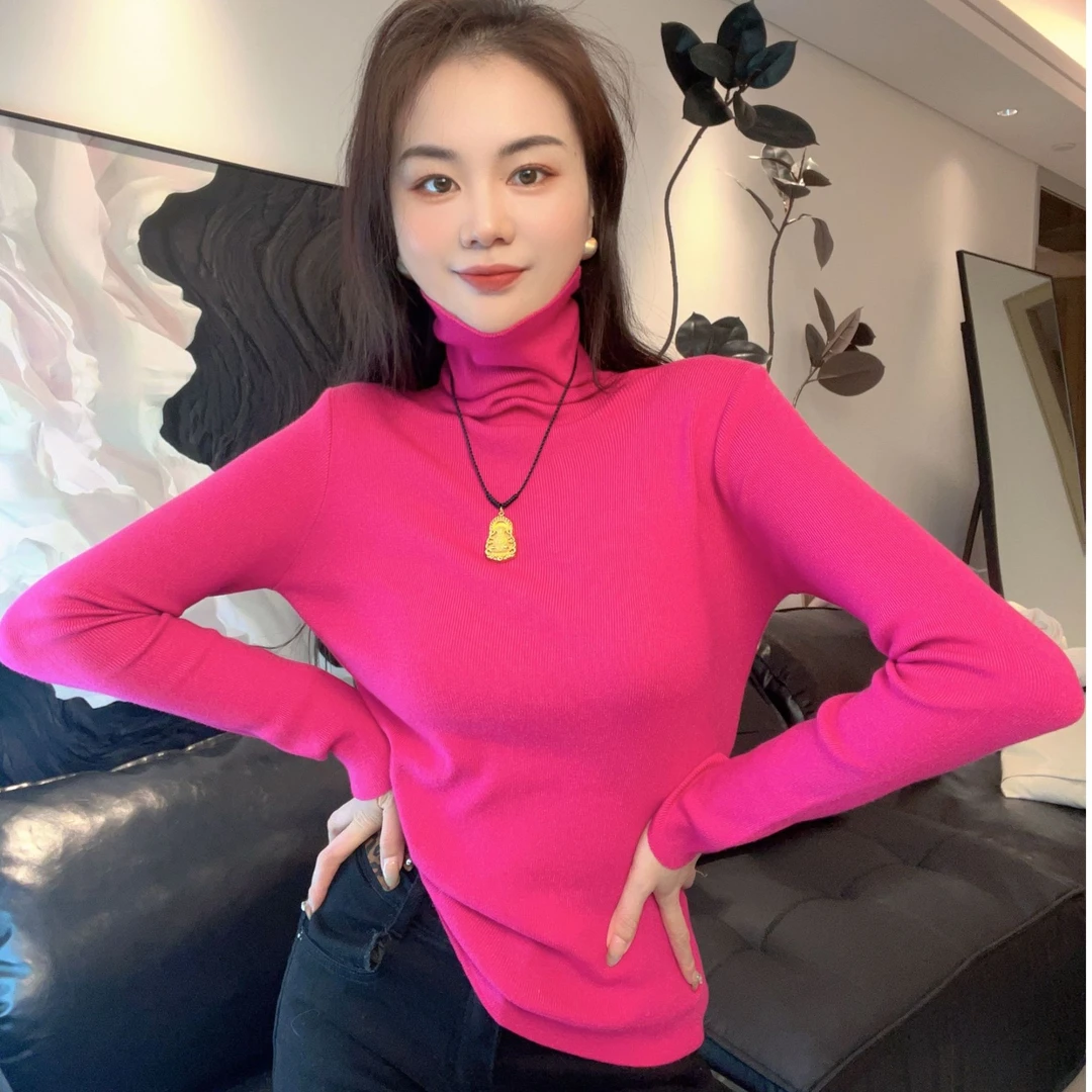 秋冬季高领针织打底衫女内搭长袖高级感毛衣堆堆领上衣