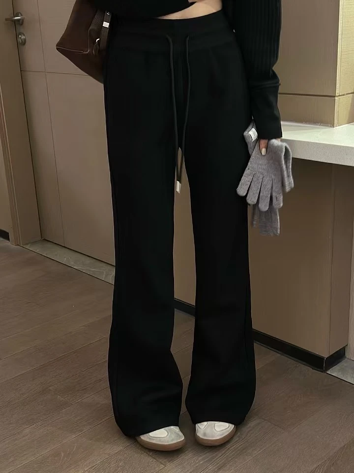 【不得不爱】2024冬季新款松紧腰显瘦针织腰加绒喇叭裤马蹄裤