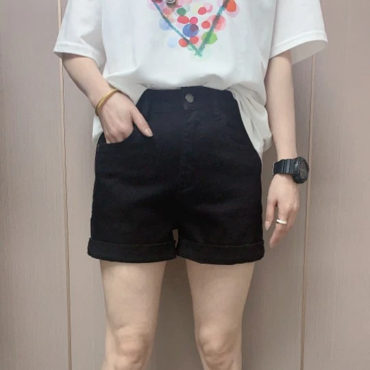 【不得不爱】2023夏季新款翻边中高腰牛仔短裤