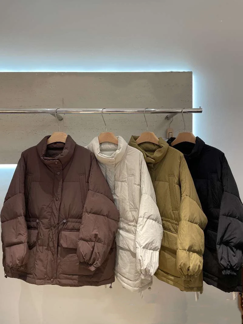 【不得不爱】2024冬季新款韩版宽松大版收腰纯色立领羽绒服