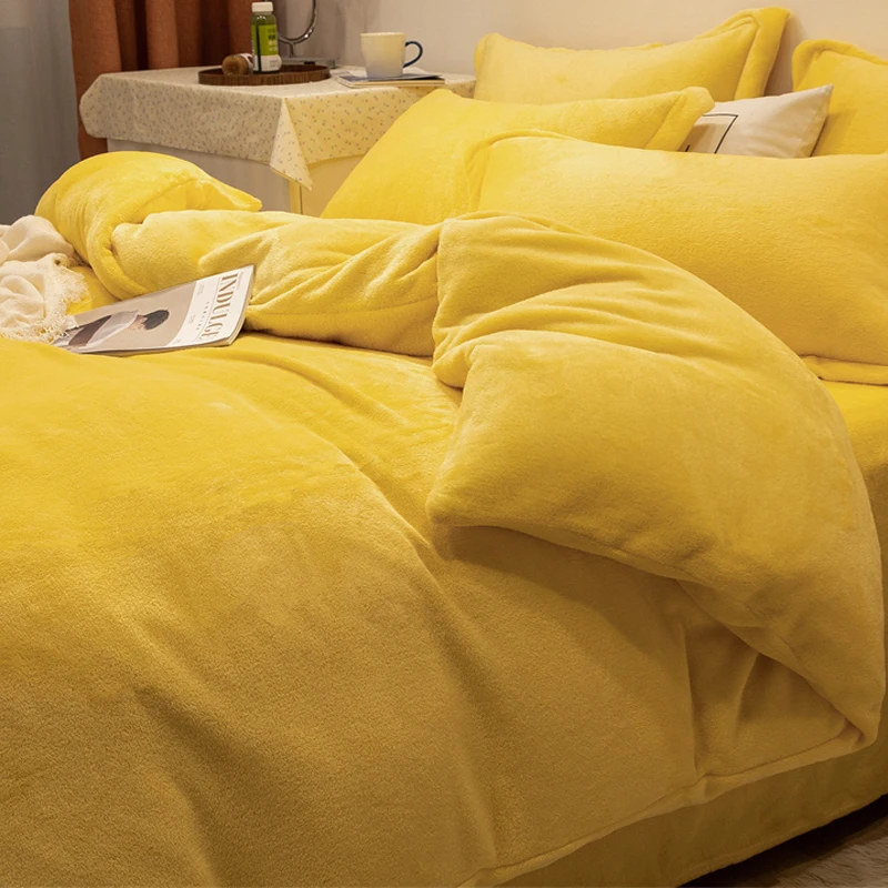 牛奶绒纯色床上四件套冬季加绒被套法兰珊瑚绒加厚床品床单三件套