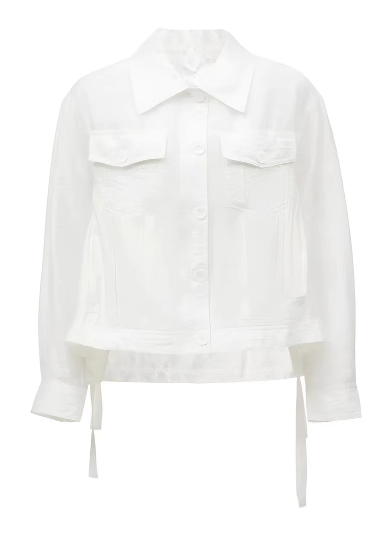 2024夏季新款设计感百搭翻领绑带宽松长袖外套女开衫休闲