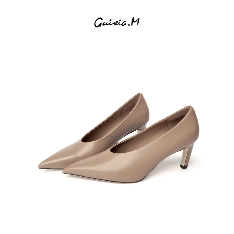 【Guixia.M甄选】小胎牛皮尖头香蕉跟高跟鞋