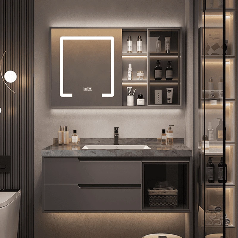 岩板陶瓷无缝一体盆浴室柜卫生间洗手台盆柜洗脸盆洗漱台组合柜