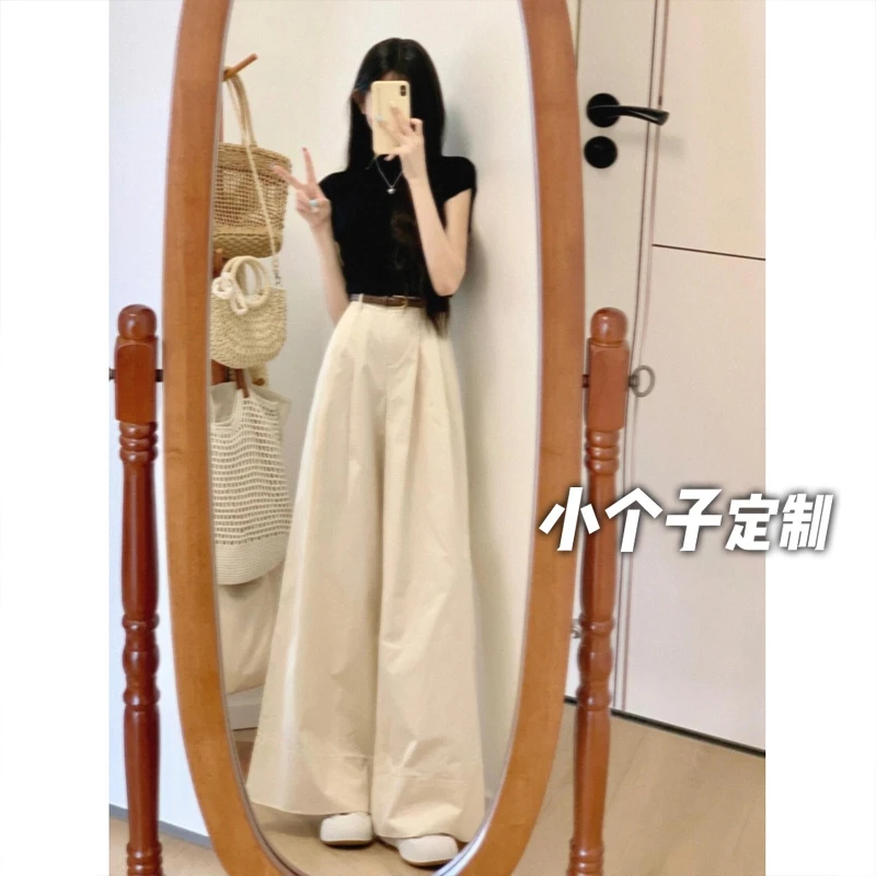150小矮个子穿搭一整套女夏高腰直筒阔腿裤松弛感短款上衣两件套