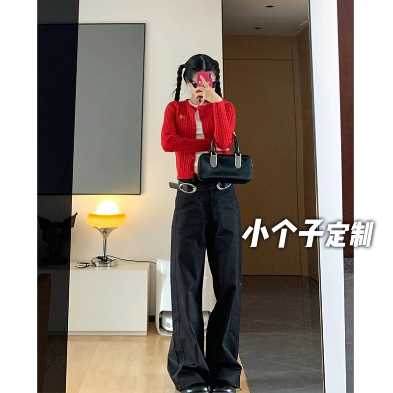 150小矮个子复古直筒工装裤女春季宽松垂感西装裤高腰阔腿拖地裤