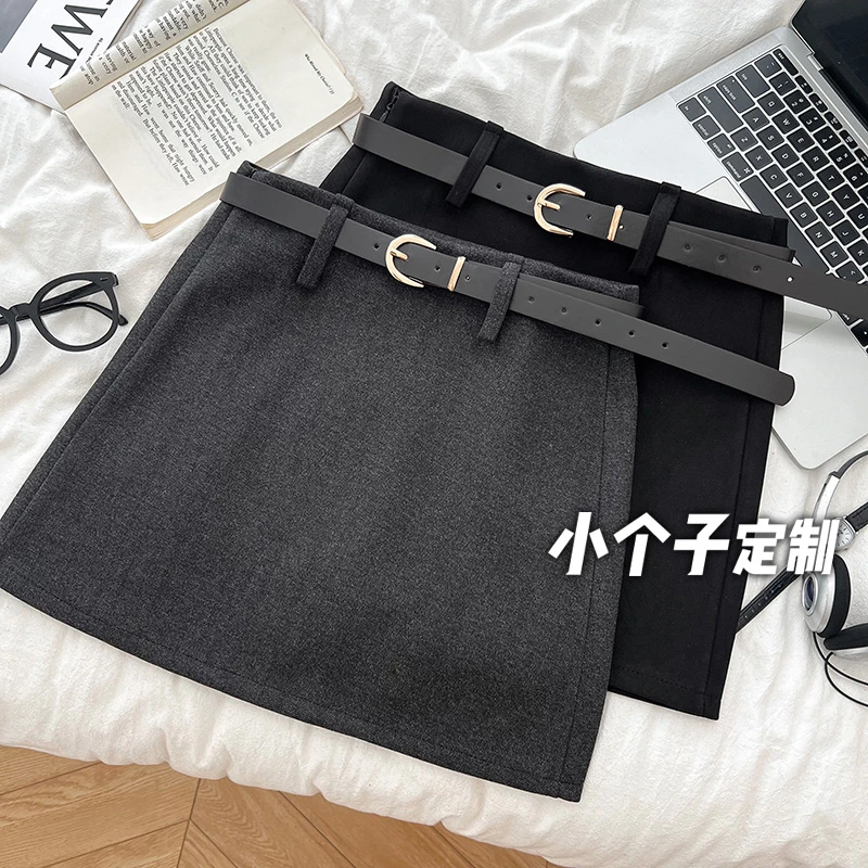 150小矮个子复古毛呢西装半身裙女显瘦气质高腰a字包臀短裙xs显高