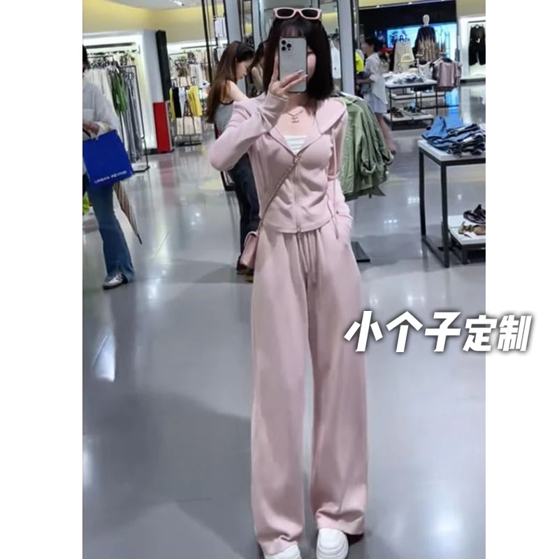 150小矮个子高级感穿搭套装女秋季休闲连帽卫衣高腰阔腿裤两件套