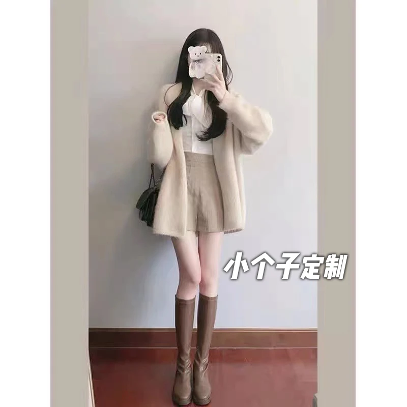 145小矮个子慵懒软糯毛衣开衫女秋冬150显高穿搭配盐系针织外套xs