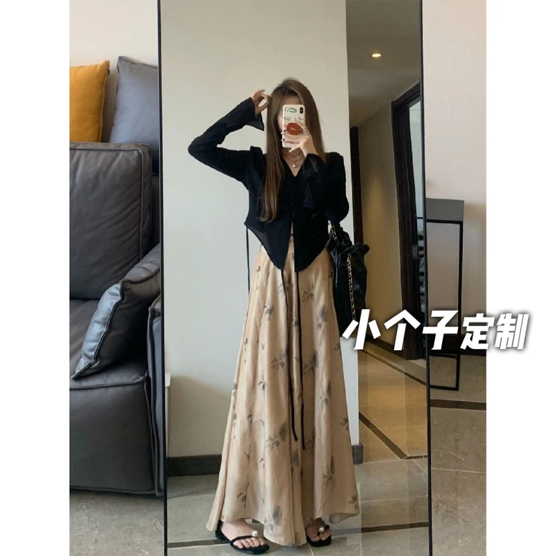 150小矮个子清冷系禅意氛围感半身裙裤女高腰宽松阔腿裤xs码显高