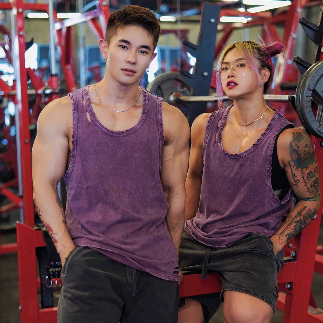 无畏东方狗大团子联名短裤水洗高街美式做旧夏破洞宽松休闲背心