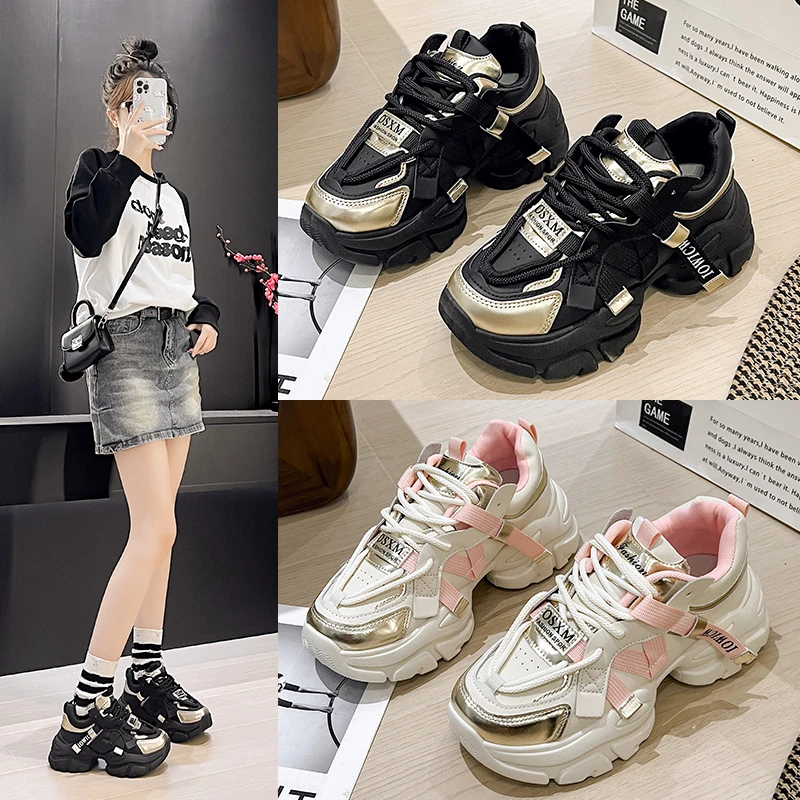 网红小众时尚休闲百搭厚底增高老爹鞋女2023年新款韩版浅口女鞋潮