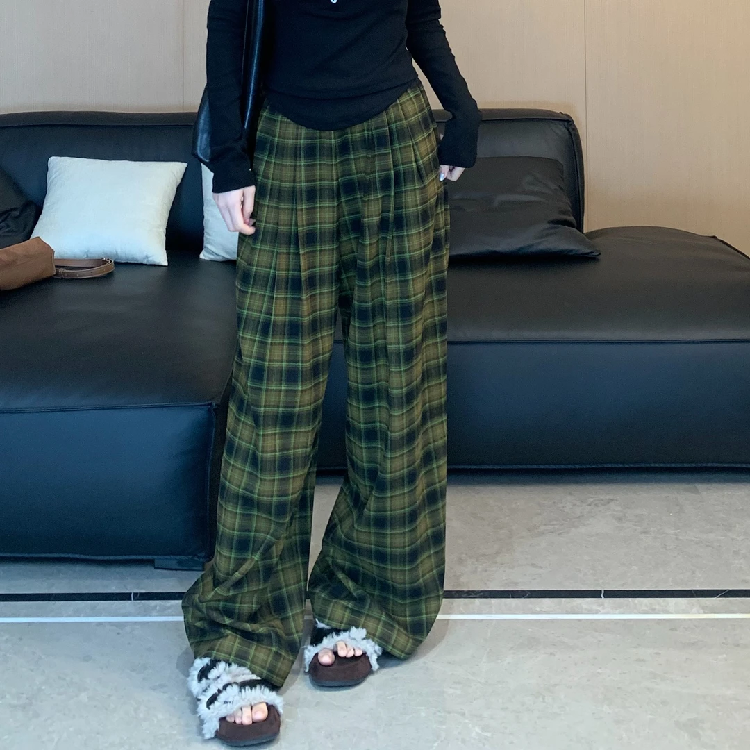 闭店清仓NO退NO换 慵懒感宽松阔腿休闲格子裤