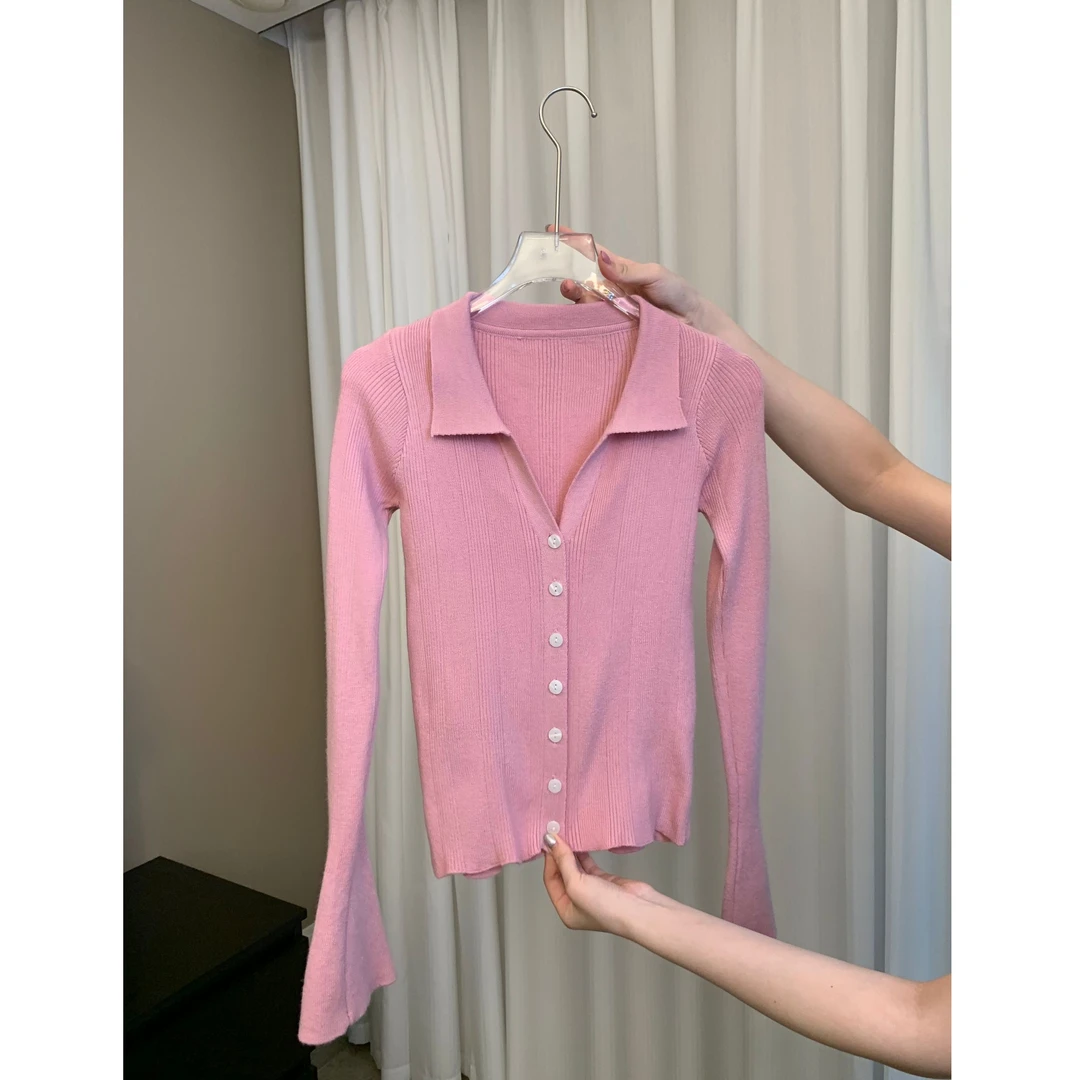 闭店清仓NO退NO换【现货】秋冬v领翻领排扣四色打底毛针织衫