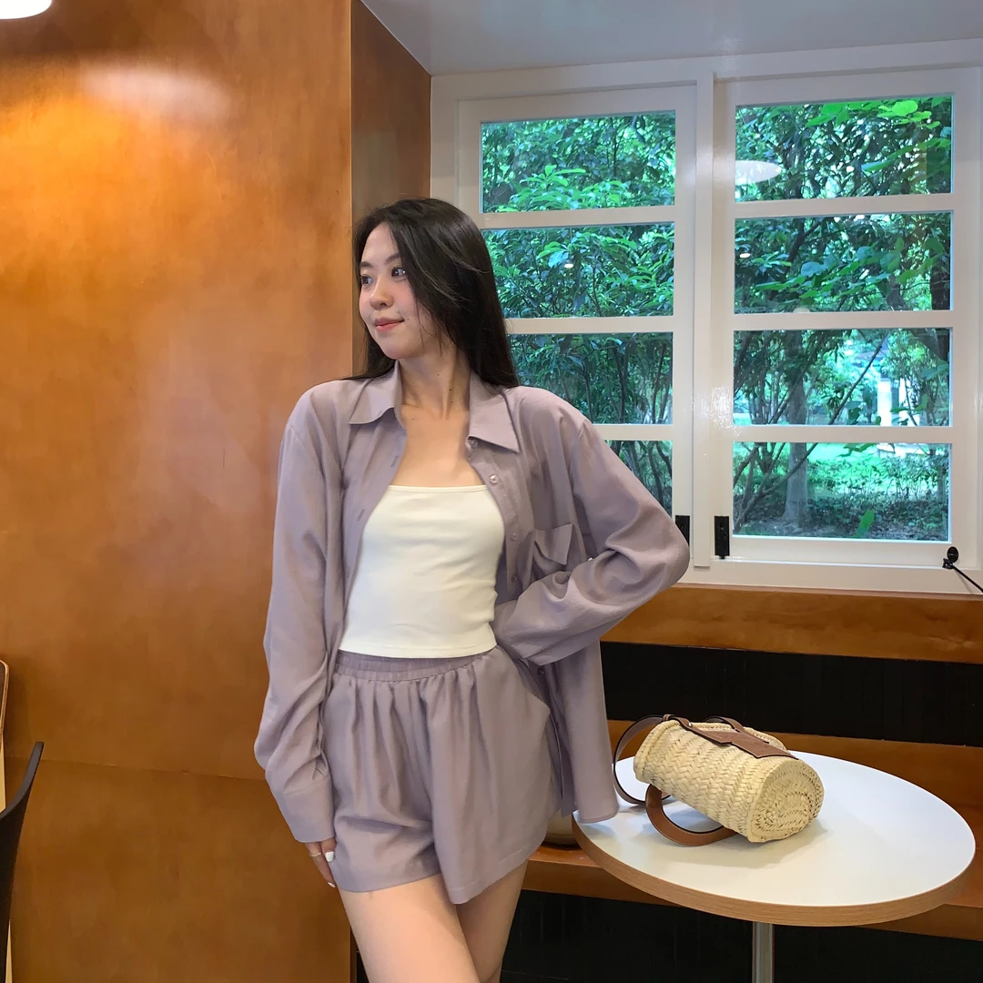 闭店清仓NO退NO换 夏季懒人休闲薄款宽松防晒背心衬衫套装