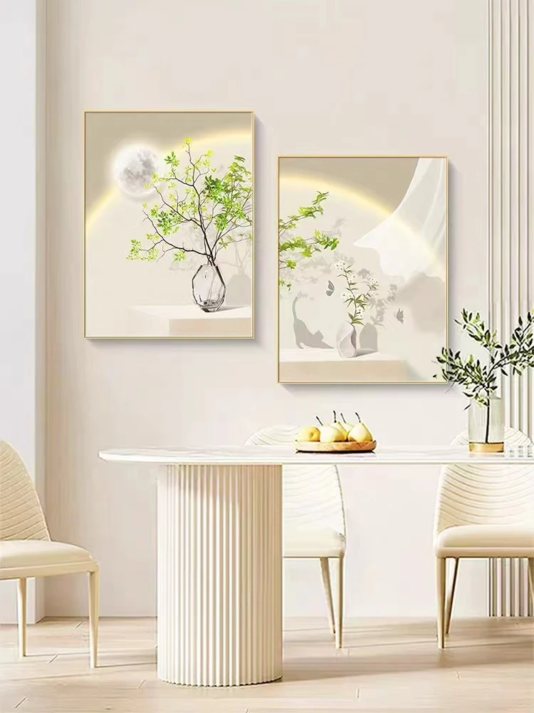 光影绿植卧室床头餐厅两联挂画晶瓷镶钻装饰画