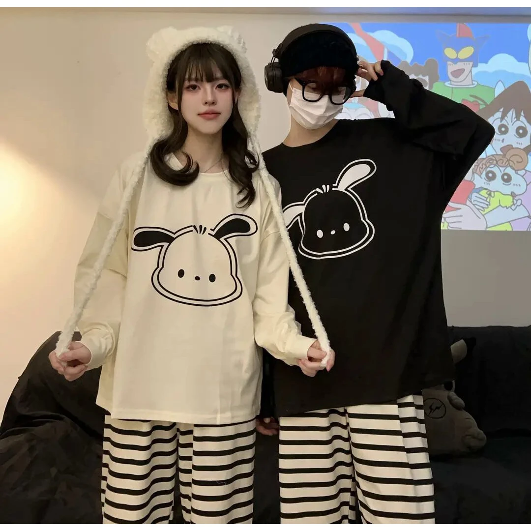 新款情侣睡衣女春秋卡通帕恰狗圆领长袖宽松大码家居服套装可外穿