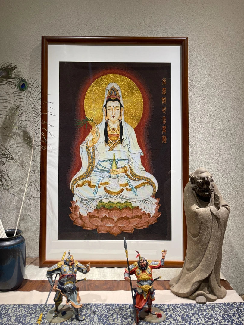 刺绣观世音菩萨唐咔客厅背景墙装饰画玄关茶室挂画沙发餐厅入户