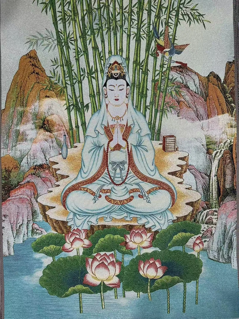 刺绣织锦紫竹观音90cm*60cm佛堂玄关工作室茶室装饰画客厅挂画