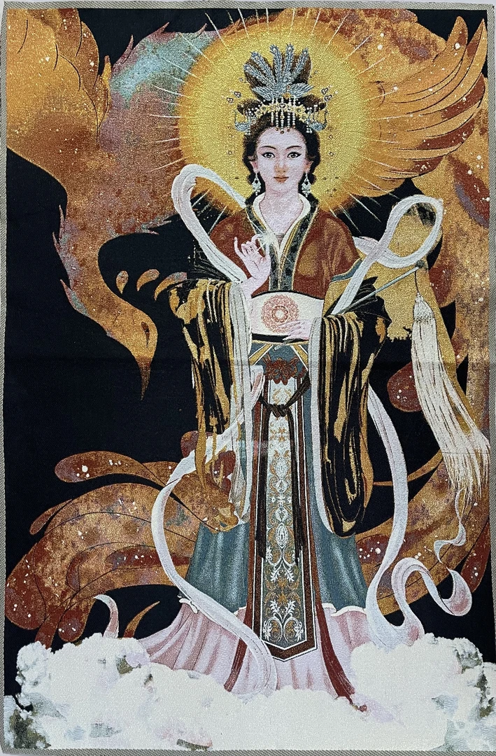 刺绣织锦碧霞元君90cm*60cm玄关沙发背景墙装饰画客厅入户挂画
