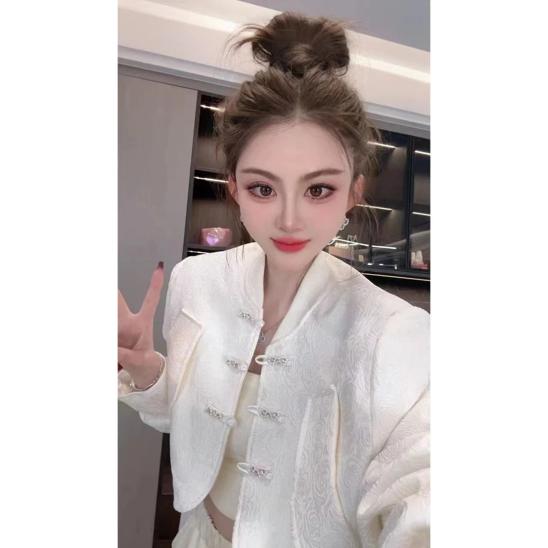 睿夕【莫奈玫瑰】新款中式国风盘扣提花棒球外套