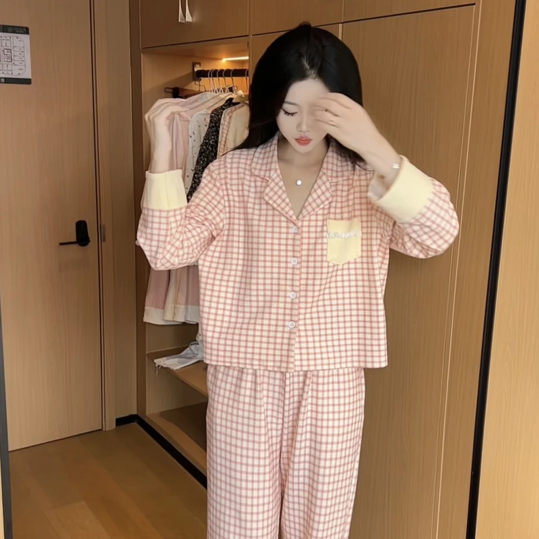 （格子酥）秋冬季气质保暖亲肤温柔睡衣女长袖家居服可外穿显瘦