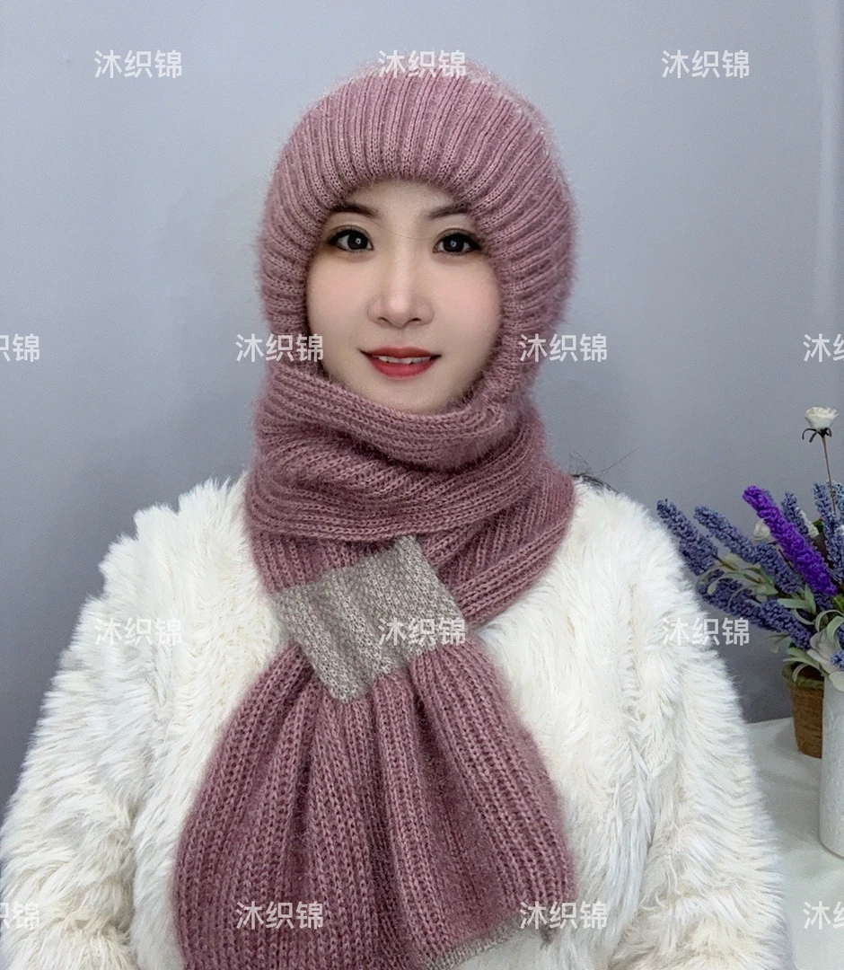 沐织锦新款秋冬帽子女加绒风雪帽防寒时尚包头护耳帽子围巾一体帽