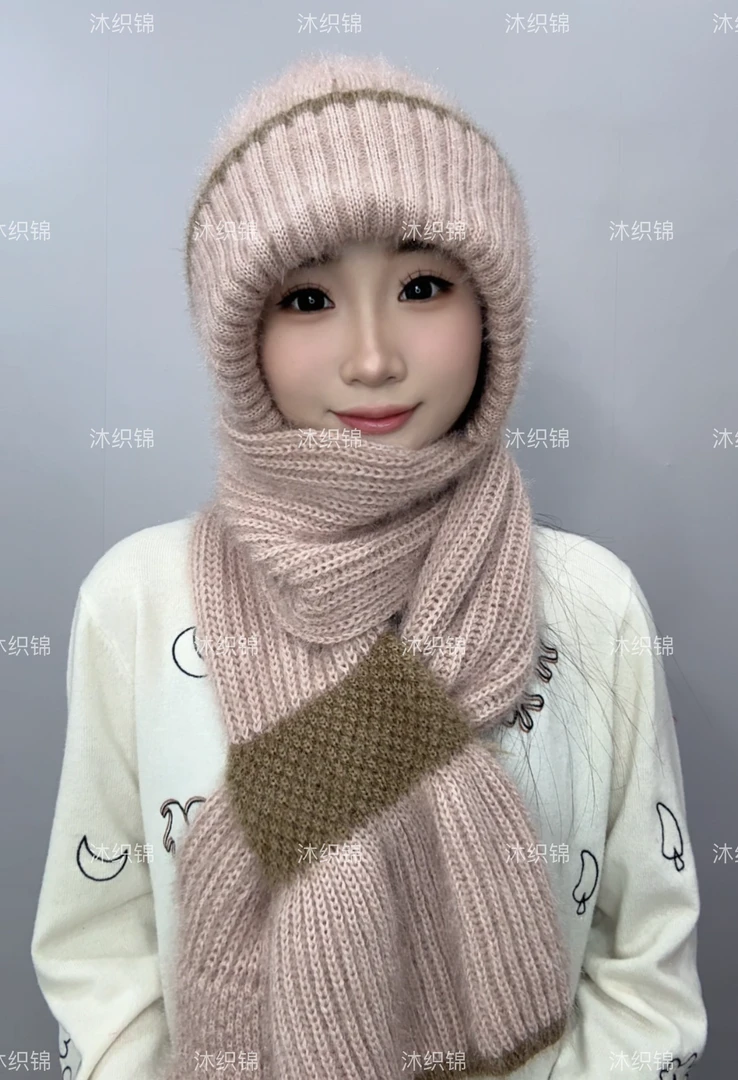 新款秋冬女帽子加绒加厚风雪帽保暖护耳帽子围巾一体帽洋气百搭
