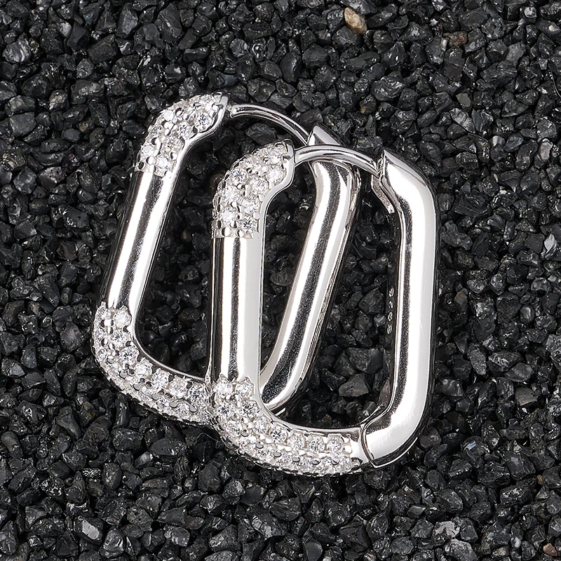 梁雅帝专属新品U形方圈镶钻百搭实心纯银耳扣