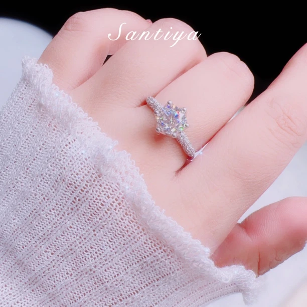 925银莫桑石戒指 【女神皇冠】女戒1ct气质精致轻奢百搭合成碳硅石