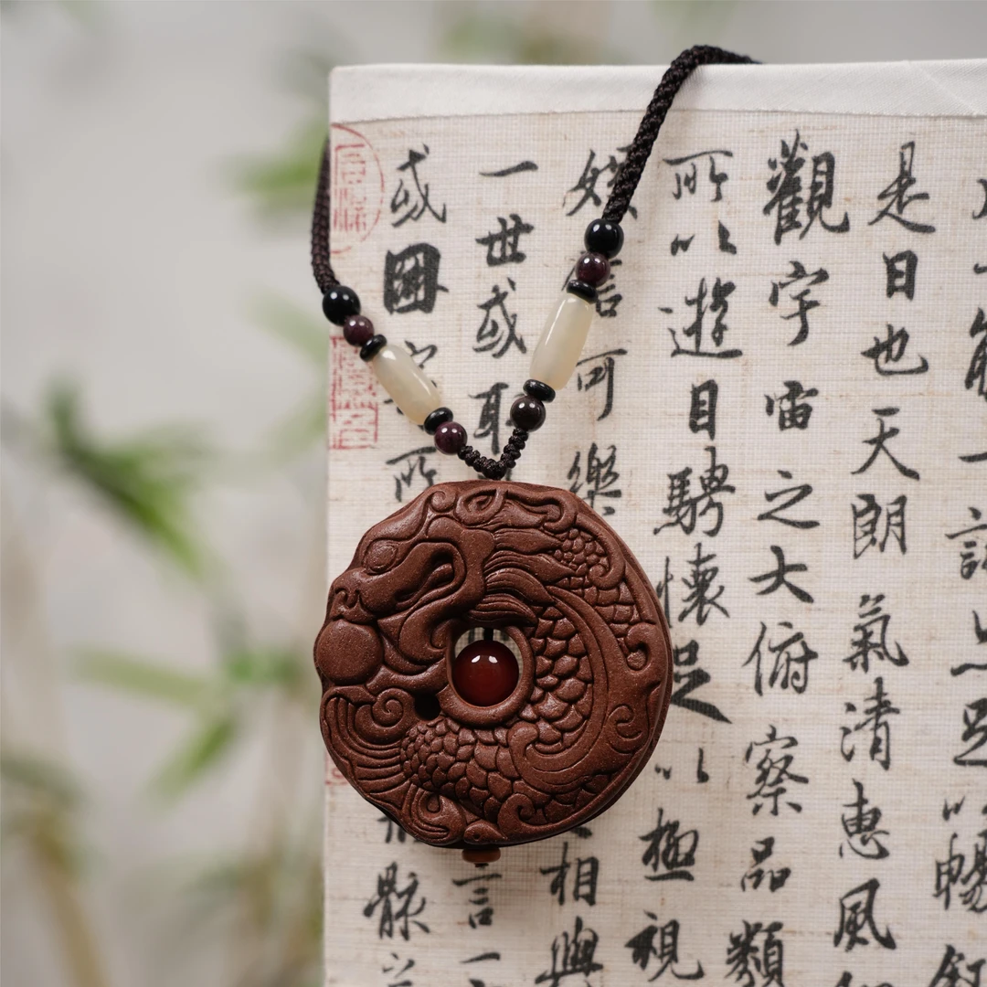 一图合香牌鱼化龙鱼跃龙门 吊坠项链脖挂 手工泥塑 天然古法