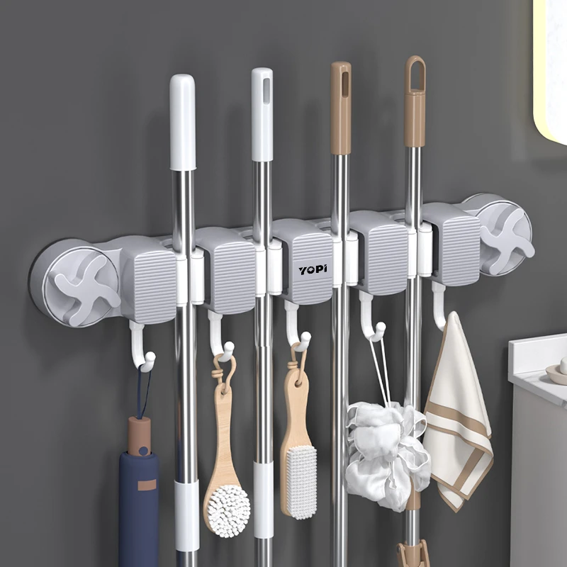 卫生间吸盘拖把架挂钩免打孔浴室多功能扫把收纳夹门后壁挂置物架