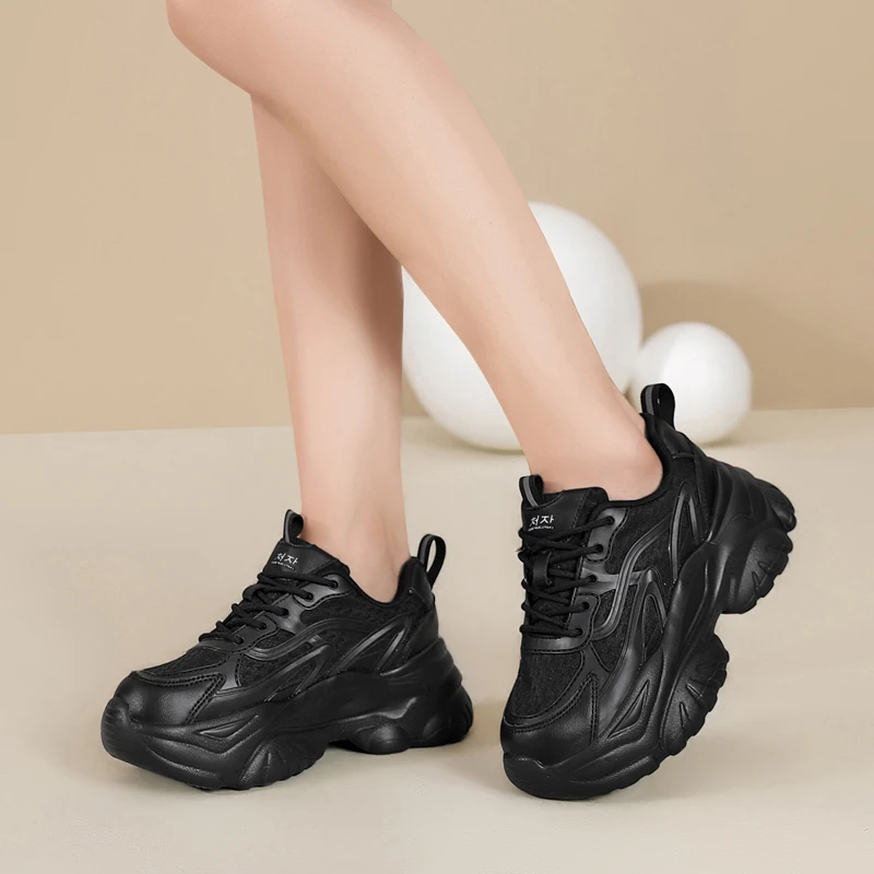 天花板女鞋厚底真皮老爹鞋爆款2024秋冬季新款百搭高跟运动休闲鞋
