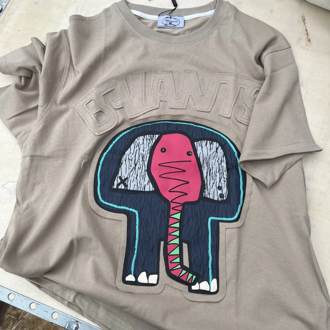 【TURBO】 大手臂 图案印花宽松短袖t恤女拼色休闲时尚